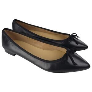 Talbots Ballet Flats 9M Black Leather Bow Pointed Toe Slip On Shoes